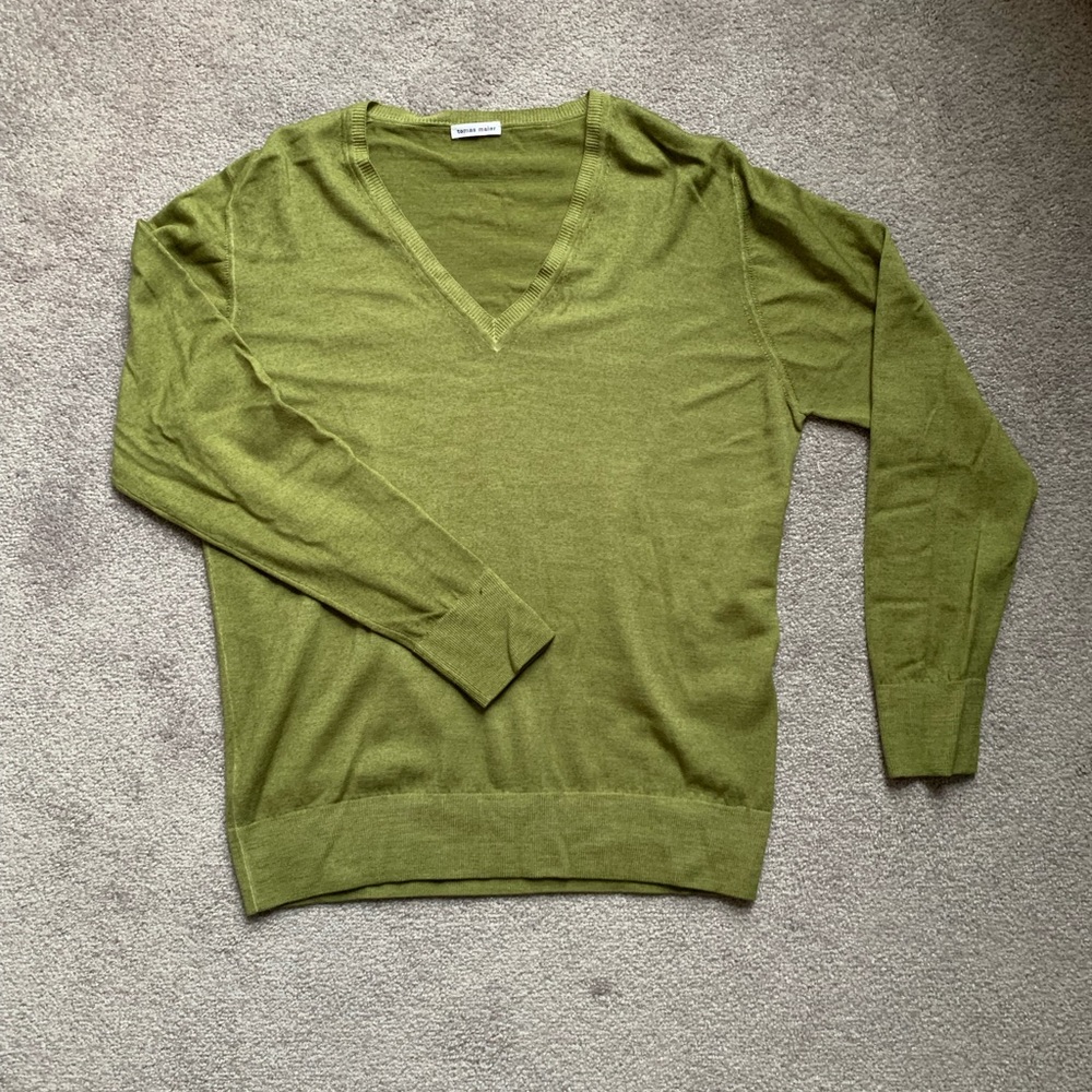 Tomas Maier Italy Green 100% Lana Wool Lightweight V-Neck Sweater Size 10